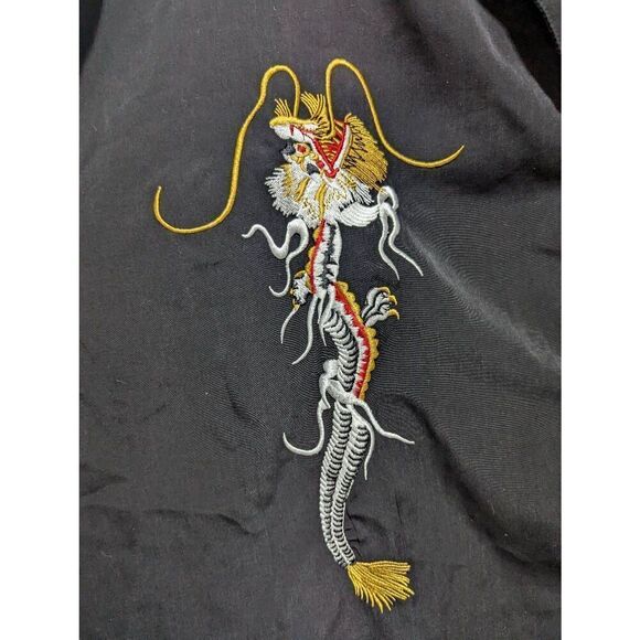 King Size for Tall & Big Men Black Short Sleeve Button-Down Dragon Embroidery Sh - Picture 3 of 5